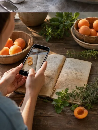Altes Familienrezept wird neben Marillen fotografiert